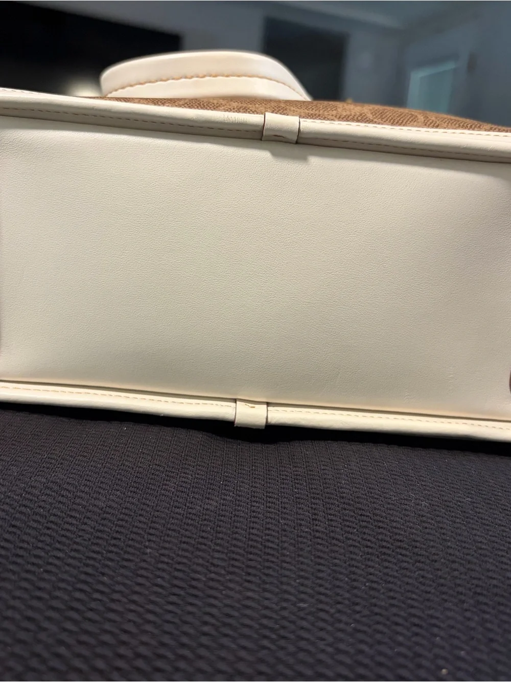 Coach Dreamer Brown Signature Satchel with Cream Trim and Gold Hardware